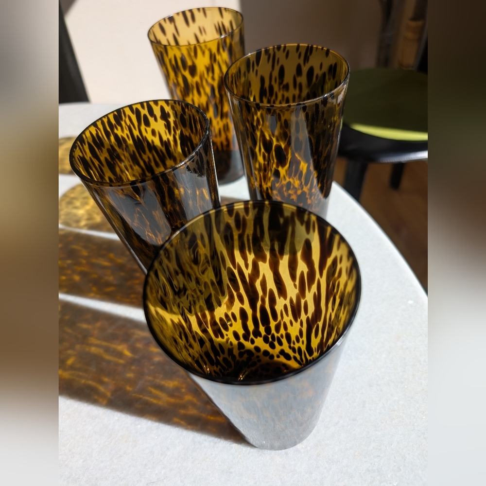 Set of 4 high ball / drinking glasses in a tortoise shell pattern - Picture 4 of 4